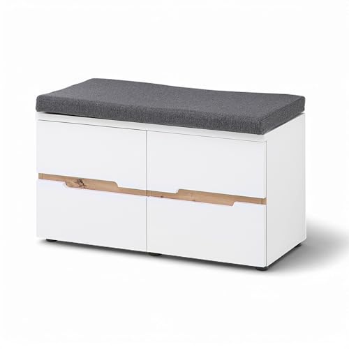 Stella Trading Memphis Schuhbank in Weiß, Artisan Eiche Optik - Sitzbank mit Stauraum für Ihren Flur - 80 x 49 x 38 cm (B/H/T) von Stella Trading