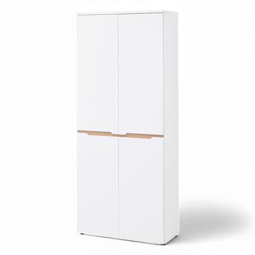 Stella Trading Memphis Schuhschrank hoch in Weiß, Artisan Eiche Optik - Vielseitiger Mehrzweckschrank mit verstellbaren Einlegeböden - 80 x 192 x 38 cm (B/H/T) von Stella Trading