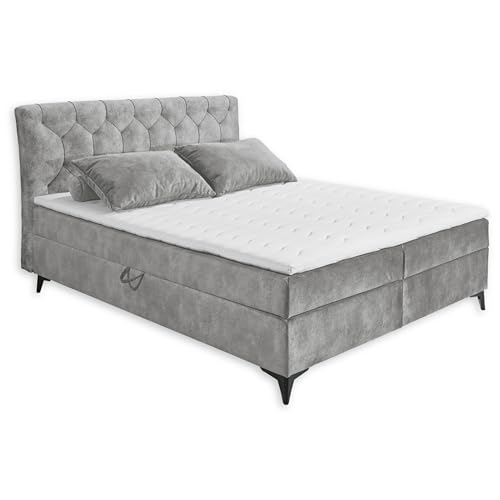 MIAMI 1 Boxbett 160x200, Grau - Bequemes Doppelbett mit Bettkasten & Komfortschaum Topper - 162 x 109 x 210 cm (B/H/T) von Stella Trading