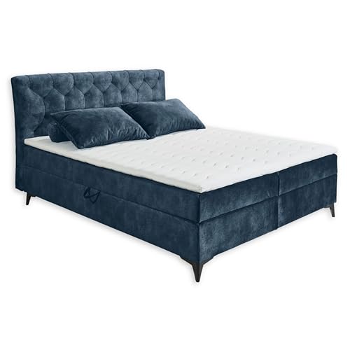 Stella Trading Miami 1 Boxbett 160x200, Mondscheinblau - Bequemes Doppelbett mit Bettkasten & Komfortschaum Topper - 162 x 109 x 210 cm (B/H/T) von Stella Trading