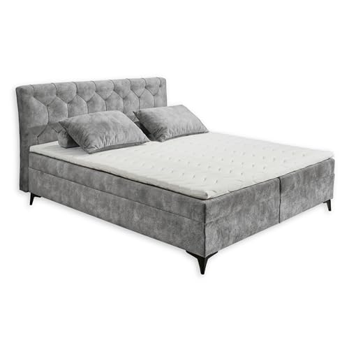 Stella Trading Miami 1 Boxbett 180x200, Grau - Bequemes Doppelbett mit hochwertigem 4-Gang-Bonell-Federkern & Komfortschaum Topper - 182 x 109 x 210 cm (B/H/T) von Stella Trading