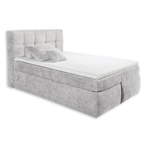 MICHIGAN 6 Boxspringbett 140x220, Silber - Bequemes Doppelbett mit 7-Zonen Federkern Wendematratze & Kaltschaum Topper - 150 x 128 x 245 cm (B/H/T) von Stella Trading