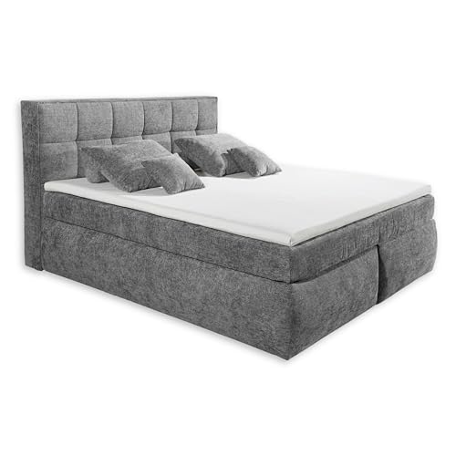 Stella Trading Michigan 6 Boxspringbett 180x220, Stahlgrau - Bequemes Doppelbett mit 7-Zonen Federkern Wendematratze & Kaltschaum Topper - 190 x 128 x 245 cm (B/H/T) von Stella Trading