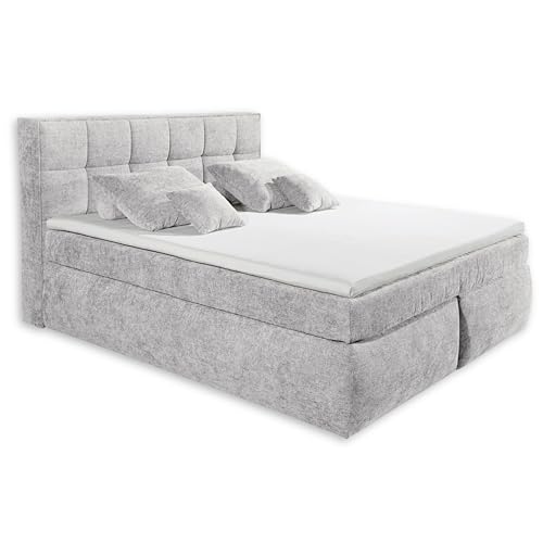 MICHIGAN 6 Boxspringbett 200x200, Silber - Bequemes Doppelbett mit 7-Zonen Federkern Wendematratze & Kaltschaum Topper - 210 x 128 x 225 cm (B/H/T) von Stella Trading