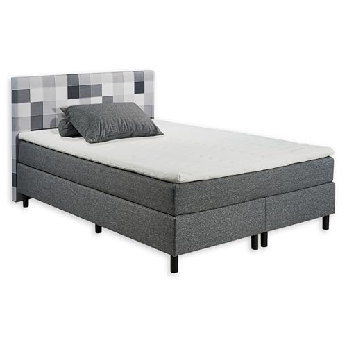 Stella Trading Modena Boxbett 140x200, Anthrazit-Bequemes Doppelbett mit außergewöhnlichem grafischem Muster & Komfortschaum Topper, Modern, 140 x 200 cm von Stella Trading