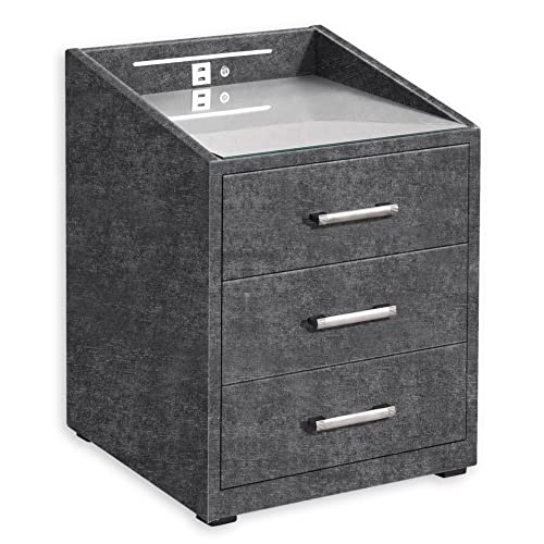 Stella Trading MOON Nachttisch Boxspringbett, Odin Graphit - Funktionaler Nachtschrank mit USB-Anschluss und LED-Beleuchtung - 47 x 61 x 46 cm (B/H/T) von Stella Trading