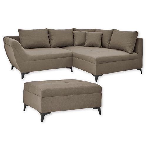 Stella Trading Mostar Ecksofa mit Fußhocker, Stoffbezug Espresso-Moderne Eckcouch für Ihr Wohnzimmer, Holzwerkstoff, 251 x 90 x 173 cm von Stella Trading