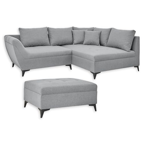 Stella Trading Mostar Ecksofa mit Fußhocker, Stoffbezug Grau-Moderne Eckcouch für Ihr Wohnzimmer, Holzwerkstoff, 251 x 90 x 173 cm von Stella Trading