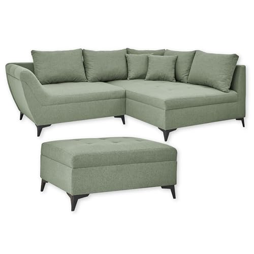 Stella Trading Mostar Ecksofa mit Fußhocker, Stoffbezug Olive-Moderne Eckcouch für Ihr Wohnzimmer, Holzwerkstoff, 251 x 90 x 173 cm von Stella Trading