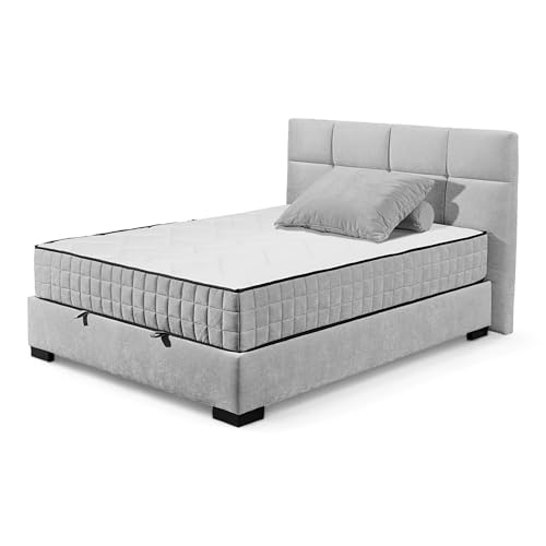 NAGOL A Boxbett 120x200, Silber - Bequemes Bett mit Bettkasten und Premium 9-Zonen-Federkern Wendematratze - 145 x 114 x 214 cm (B/H/T) NAGOL A Boxbett 120x200, Silber - Bequemes Bett mit Bettkasten und Premium 9-Zonen-Federkern Wendematratze - 145 x 114 x 214 cm (B/H/T) von Stella Trading