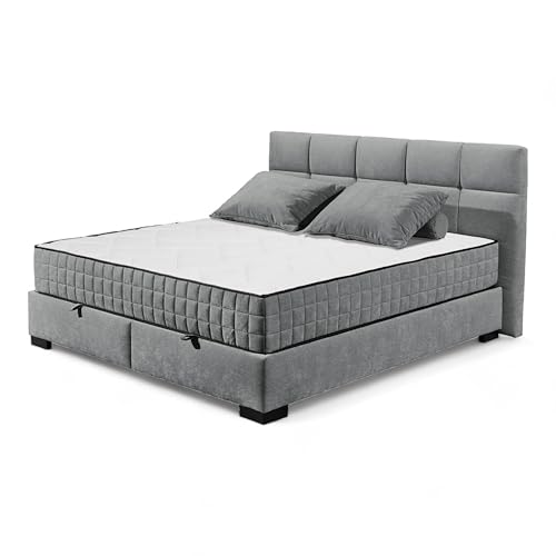 NAGOL A Boxbett 160x200, Anthrazit - Bequemes Doppelbett mit Bettkasten und Premium 9-Zonen-Federkern Wendematratze - 185 x 114 x 214 cm (B/H/T) von Stella Trading