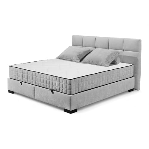 NAGOL A Boxbett 180x200, Silber - Bequemes Doppelbett mit Bettkasten und Premium 9-Zonen-Federkern Wendematratze - 205 x 114 x 214 cm (B/H/T) NAGOL A Boxbett 180x200, Silber - Bequemes Doppelbett mit Bettkasten und Premium 9-Zonen-Federkern Wendematratze - 205 x 114 x 214 cm (B/H/T) von Stella Trading