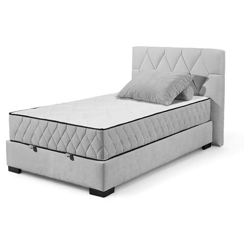 Stella Trading NAGOL B Boxbett 120x200, Silber - Bequemes Bett mit Bettkasten und Premium 9-Zonen-Federkern Wendematratze - 145 x 114 x 214 cm (B/H/T) Stella Trading NAGOL B Boxbett 120x200, Silber - Bequemes Bett mit Bettkasten und Premium 9-Zonen-Federkern Wendematratze - 145 x 114 x 214 cm (B/H/T) von Stella Trading