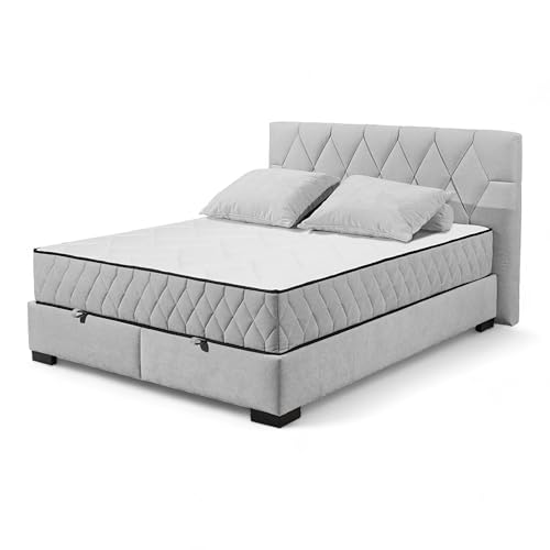 NAGOL B Boxbett 160x200, Silber - Bequemes Doppelbett mit Bettkasten und Premium 9-Zonen-Federkern Wendematratze - 185 x 114 x 214 cm (B/H/T) NAGOL B Boxbett 160x200, Silber - Bequemes Doppelbett mit Bettkasten und Premium 9-Zonen-Federkern Wendematratze - 185 x 114 x 214 cm (B/H/T) von Stella Trading