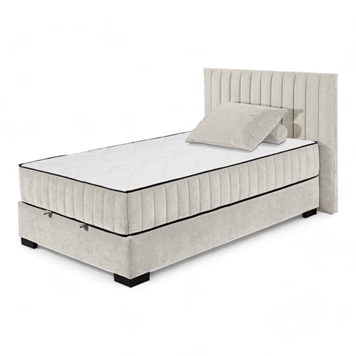 NAGOL C Boxbett 120x200, Sand - Bequemes Bett mit Bettkasten und Premium 9-Zonen-Federkern Wendematratze - 145 x 114 x 214 cm (B/H/T) NAGOL C Boxbett 120x200, Sand - Bequemes Bett mit Bettkasten und Premium 9-Zonen-Federkern Wendematratze - 145 x 114 x 214 cm (B/H/T) von Stella Trading
