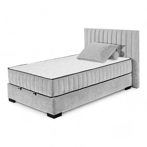 NAGOL C Boxbett 120x200, Silber - Bequemes Bett mit Bettkasten und Premium 9-Zonen-Federkern Wendematratze - 145 x 114 x 214 cm (B/H/T) NAGOL C Boxbett 120x200, Silber - Bequemes Bett mit Bettkasten und Premium 9-Zonen-Federkern Wendematratze - 145 x 114 x 214 cm (B/H/T) von Stella Trading