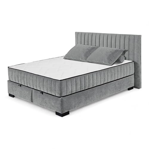 Stella Trading NAGOL C Boxbett 160x200, Anthrazit - Bequemes Doppelbett mit Bettkasten und Premium 9-Zonen-Federkern Wendematratze - 185 x 114 x 214 cm (B/H/T) von Stella Trading