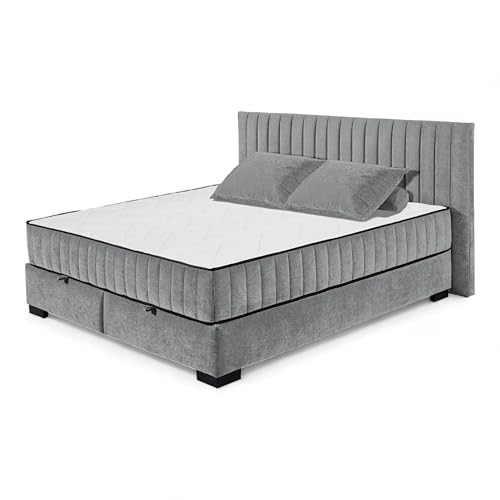 Stella Trading NAGOL C Boxbett 180x200, Anthrazit - Bequemes Doppelbett mit Bettkasten und Premium 9-Zonen-Federkern Wendematratze - 205 x 114 x 214 cm (B/H/T) von Stella Trading