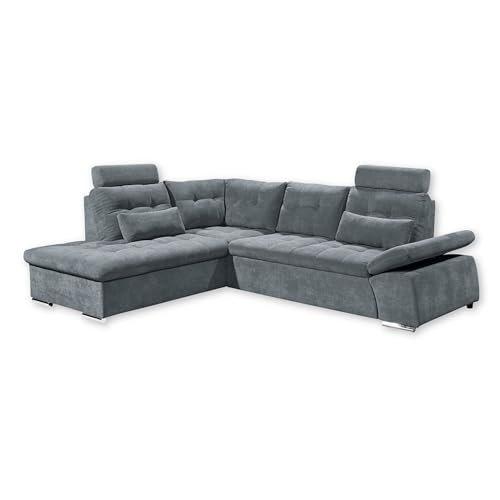 Stella Trading NALO Ecksofa mit Schlaffunktion, Stoffbezug Anthrazit - Ausziehbare Eckcouch mit Verstellbarer Armlehne - 260 x 103 x 219 cm (B/H/T) von Stella Trading