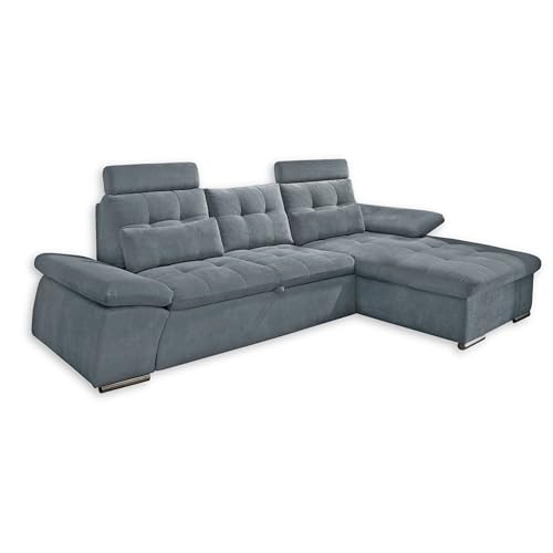 NALO Ecksofa mit Schlaffunktion, Stoffbezug Anthrazit - Ausziehbare Eckcouch mit verstellbaren Armlehnen - 268 x 103 x 170 cm (B/H/T) von Stella Trading