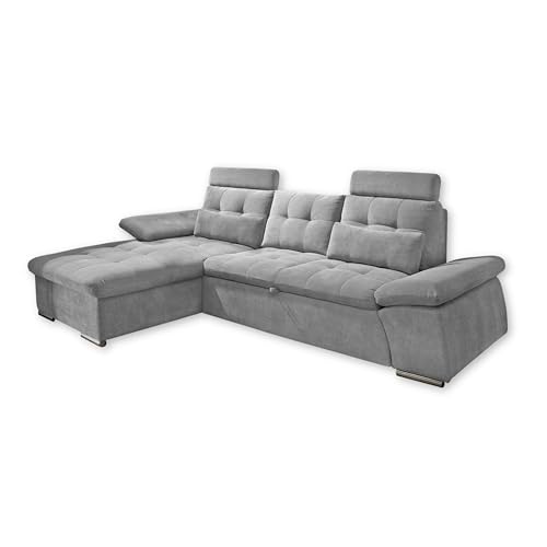 Stella Trading NALO Ecksofa mit Schlaffunktion, Stoffbezug Dunkelgrau - Ausziehbare Eckcouch mit verstellbaren Armlehnen - 268 x 103 x 170 cm (B/H/T) von Stella Trading