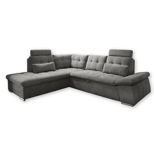 Stella Trading NALO Ecksofa mit Schlaffunktion, Stoffbezug Stone - Ausziehbare Eckcouch mit Verstellbarer Armlehne - 260 x 103 x 219 cm (B/H/T) von Stella Trading