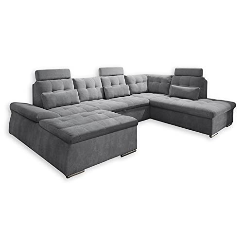 Stella Trading NALO Wohnlandschaft in U-Form, Stoffbezug Dunkelgrau - Ausziehbares Sofa mit Schlaffunktion und Bettkasten - 324 x 107 x 170 (218) cm (B/H/T) von Stella Trading