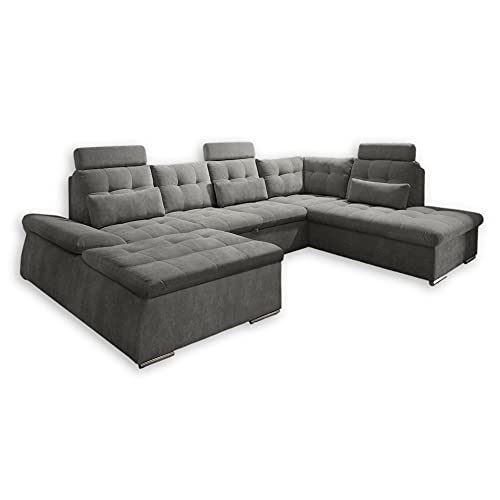 Stella Trading NALO Wohnlandschaft in U-Form, Stoffbezug Stone - Ausziehbares Sofa mit Schlaffunktion und Bettkasten - 324 x 107 x 170 (218) cm (B/H/T) von Stella Trading