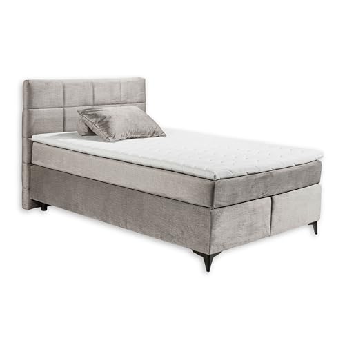 Stella Trading NAVARRA 6 Boxspringbett 140x200, Silber - Bequemes Doppelbett mit 7-Zonen-Federkern Matratze & Kaltschaum Topper - 143 x 113 x 210 cm (B/H/T) von Stella Trading