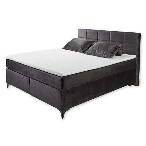 NAVARRA 6 Boxspringbett 180x200, Schwarz - Bequemes Doppelbett mit 7-Zonen-Federkern Matratze & Kaltschaum Topper - 183 x 113 x 210 cm (B/H/T) von Stella Trading