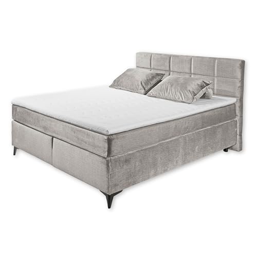 Stella Trading NAVARRA 6 Boxspringbett 180x200, Silber - Bequemes Doppelbett mit 7-Zonen-Federkern Matratze & Kaltschaum Topper - 183 x 113 x 210 cm (B/H/T) von Stella Trading