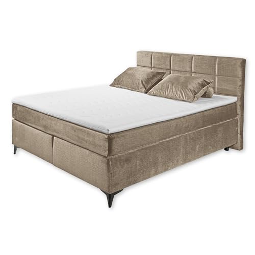Stella Trading NAVARRA 6 Boxspringbett 180x200, Stone - Bequemes Doppelbett mit 7-Zonen-Federkern Matratze & Kaltschaum Topper - 183 x 113 x 210 cm (B/H/T) von Stella Trading