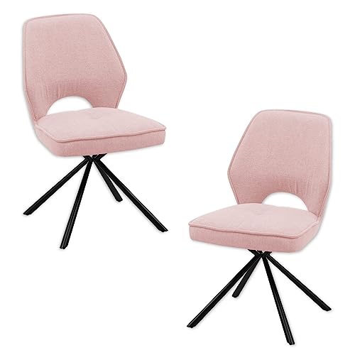 NELE Esszimmerstühle 2er Set mit schwarzem Metallgestell und Stoffbezug, Light Pink - Bequeme Stühle für Esszimmer & Wohnzimmer - 48 x 89 x 60 cm (B/H/T) von Stella Trading