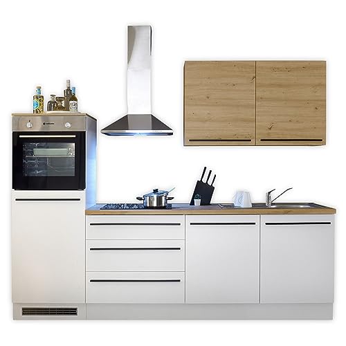 NOAH Moderne Küchenzeile ohne Elektrogeräte in Artisan Eiche Optik, Weiß - Geräumige Einbauküche mit viel Stauraum - 260 x 220 x 60 cm (B/H/T) von Stella Trading
