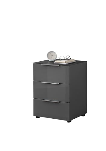 Stella Trading Nachttisch Santorin in Anthrazit mit Glasfront - Moderner Nachtschrank mit DREI Schubladen für Ihr Boxspringbett - 45 x 61 x 40 cm (B/H/T) von Stella Trading