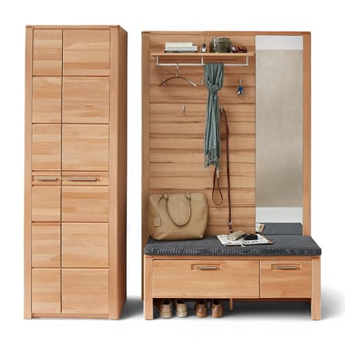 Stella Trading Nature ONE Flurgarderoben Set in Kernbuche Teil-massiv FSC-Zertifiziert - Modernes Garderobenset 3-teilig für Ihren Eingangsbereich - 200 x 201 x 40 cm (B/H/T) von Stella Trading