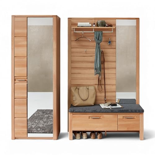 Stella Trading Nature ONE Flurgarderoben Set in Kernbuche Teil-massiv FSC-Zertifiziert - Modernes Garderobenset 3-teilig für Ihren Eingangsbereich - 209 x 201 x 40 cm (B/H/T) von Stella Trading