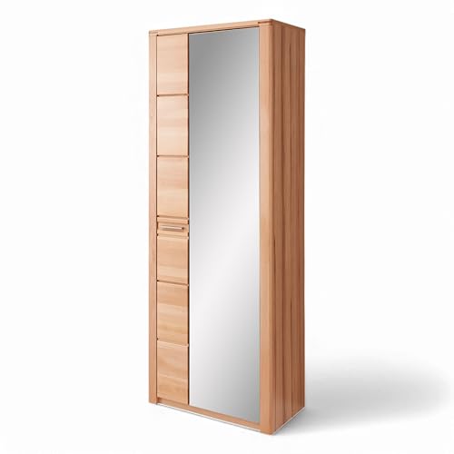 Stella Trading Nature ONE Garderobenschrank mit Spiegel in Kernbuche Teil-massiv FSC-Zertifiziert - Flurgarderoben Schrank mit viel Stauraum - 74 x 201 x 40 cm (B/H/T) von Stella Trading