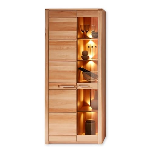 Stella Trading Nature ONE Vitrine in Kernbuche Teil-massiv FSC-Zertifiziert - Moderner Vitrinenschrank mit LED-Beleuchtung und viel Stauraum - 85 x 203 x 40 cm (B/H/T) von Stella Trading