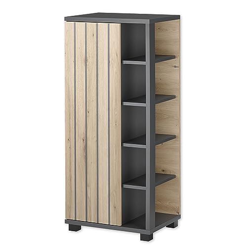 NIZZA Hohe Badezimmer Kommode in Graphit, Artisan Eiche Optik - Badezimmerschrank Bad Schrank mit viel Stauraum - 50 x 113 x 37 cm (B/H/T) von Stella Trading