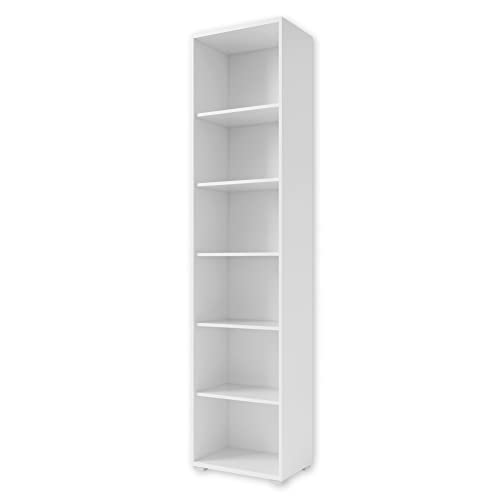 Stella Trading OFFICE LINE Aktenregal in Weiß - Schmales Standregal mit 6 offenen Fächern - Modernes Büromöbel Komplettset - 52 x 220 x 35 cm (B/H/T) von Stella Trading