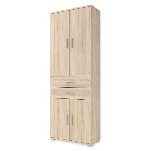 Stella Trading Office Line Aktenschrank in Eiche Sonoma Optik-Hoher Büroschrank mit 4 Türen-Modernes Büromöbel Komplettset, Holzwerkstoff, 79 x 220 x 35 cm von Stella Trading