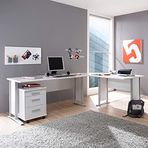 OFFICE LINE Eckschreibtisch in Weiß - Moderner Bürotisch Computertisch mit großer Arbeitsfläche und Rollcontainer - 220/170 x 72 x 70 cm (B/H/T) von Stella Trading