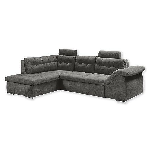 OMAN 2 Ecksofa mit Schlaffunktion, Anthrazit - Moderne Eckcouch in L-Form mit Bettkasten und Armteilverstellung - 283 x 84 (101) x 193 cm (B/H/T) von Stella Trading