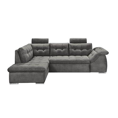 OMAN 2 Ecksofa mit Schlaffunktion, Anthrazit - Moderne Eckcouch in L-Form mit Bettkasten und Armteilverstellung - 283 x 84 (101) x 193 cm (B/H/T) von Stella Trading