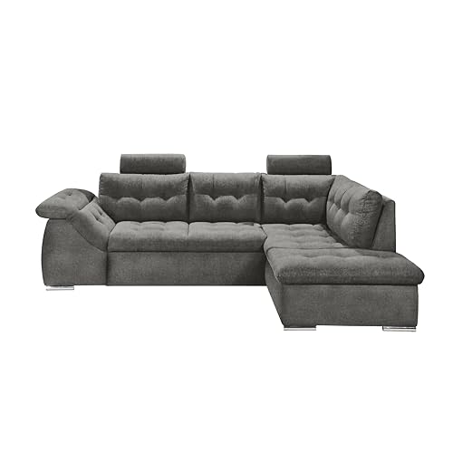 OMAN 2 Ecksofa mit Schlaffunktion, Anthrazit - Moderne Eckcouch in L-Form mit Bettkasten und Armteilverstellung - 283 x 84 (101) x 193 cm (B/H/T) von Stella Trading