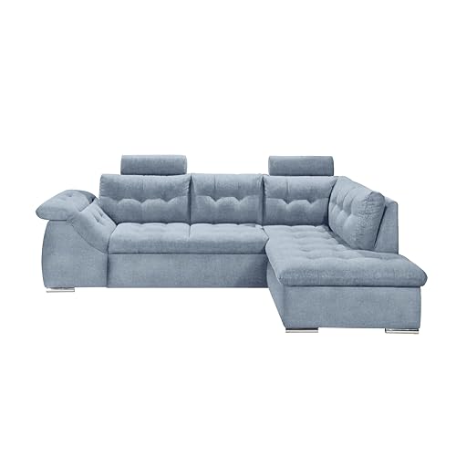 OMAN 2 Ecksofa mit Schlaffunktion, Denim - Moderne Eckcouch in L-Form mit Bettkasten und Armteilverstellung - 283 x 84 (101) x 193 cm (B/H/T) von Stella Trading