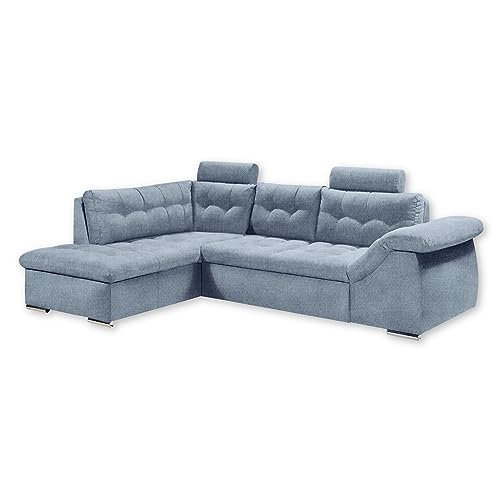 OMAN 2 Ecksofa mit Schlaffunktion, Denim - Moderne Eckcouch in L-Form mit Bettkasten und Armteilverstellung - 283 x 84 (101) x 193 cm (B/H/T) von Stella Trading