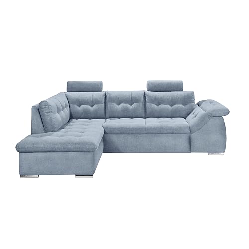 OMAN 2 Ecksofa mit Schlaffunktion, Denim - Moderne Eckcouch in L-Form mit Bettkasten und Armteilverstellung - 283 x 84 (101) x 193 cm (B/H/T) von Stella Trading