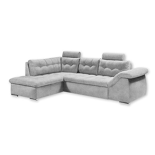 OMAN 2 Ecksofa mit Schlaffunktion, Silber - Moderne Eckcouch in L-Form mit Bettkasten und Armteilverstellung - 283 x 84 (101) x 193 cm (B/H/T) von Stella Trading